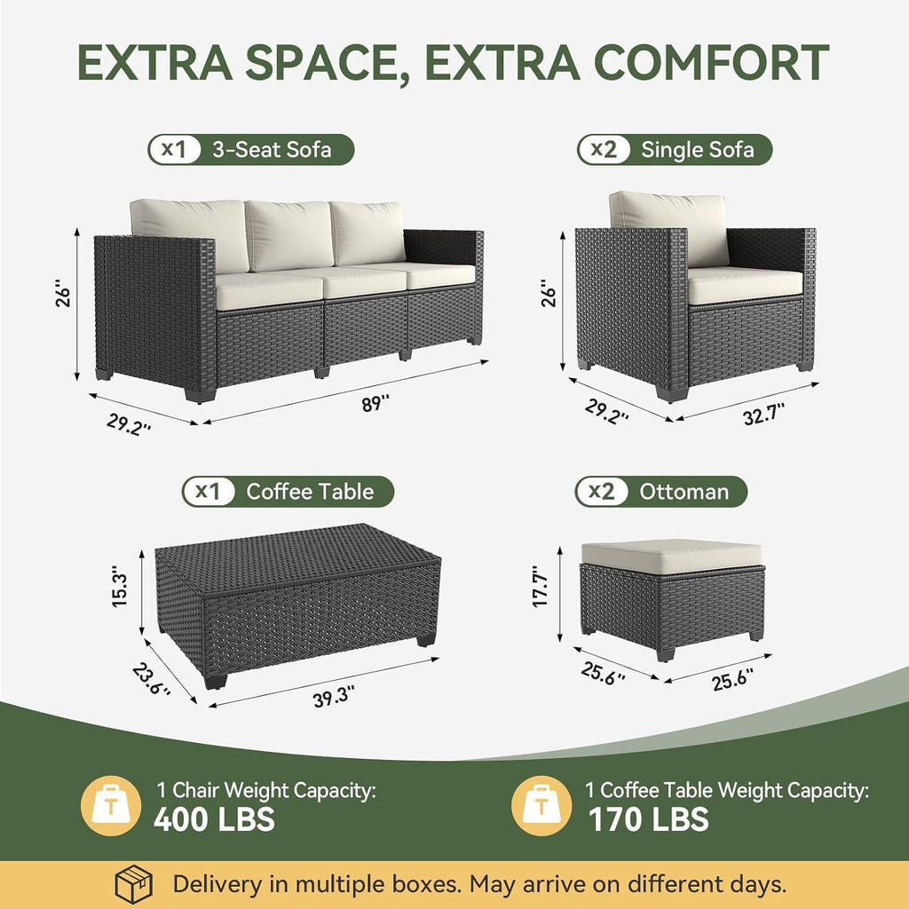 8 Piece Outdoor Patio Furniture Set 7 Seats, Outdoor Sectional with Thick Waterproof Cushions, Patio Conversation