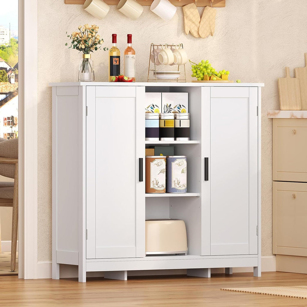 Storage Cabinet with 2 Doors and 4 Storage Shelves, Buffet Cabinet, Bathroom Cabinet , White