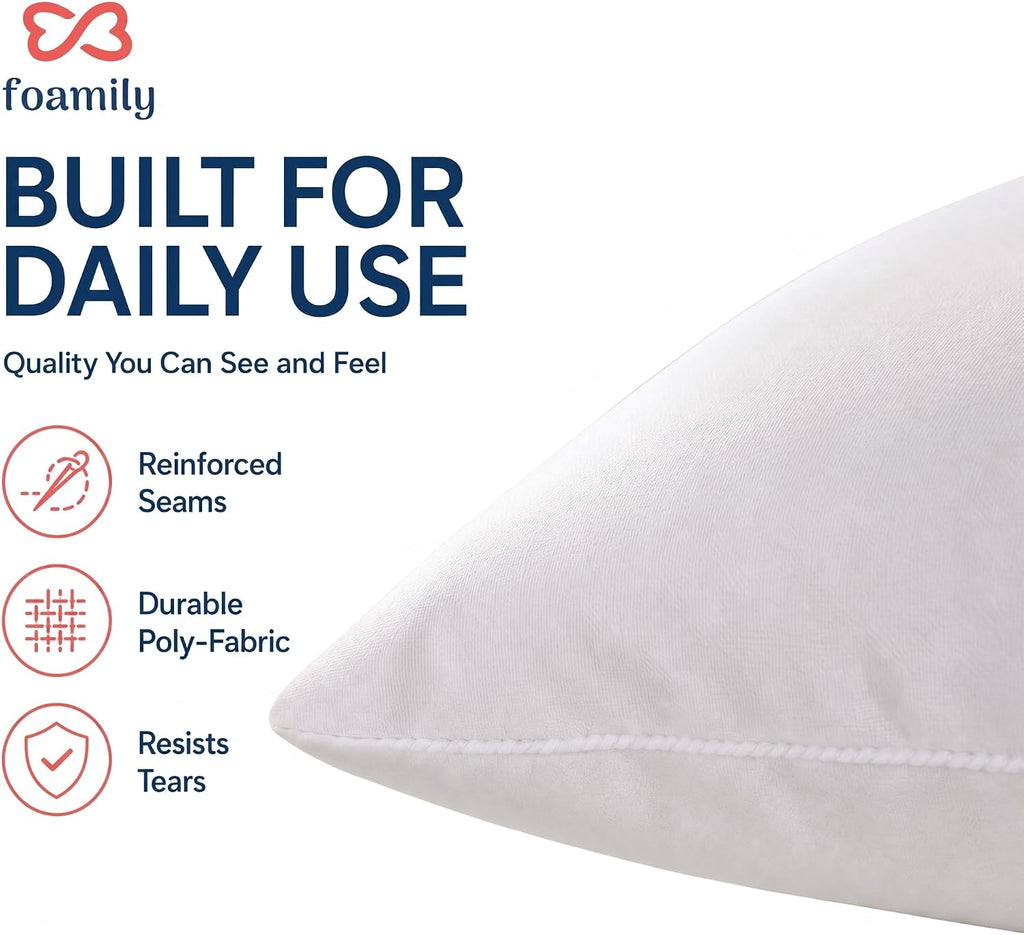 20x20 Throw Pillow Insert, 100% Cotton Cover, Down Alternative