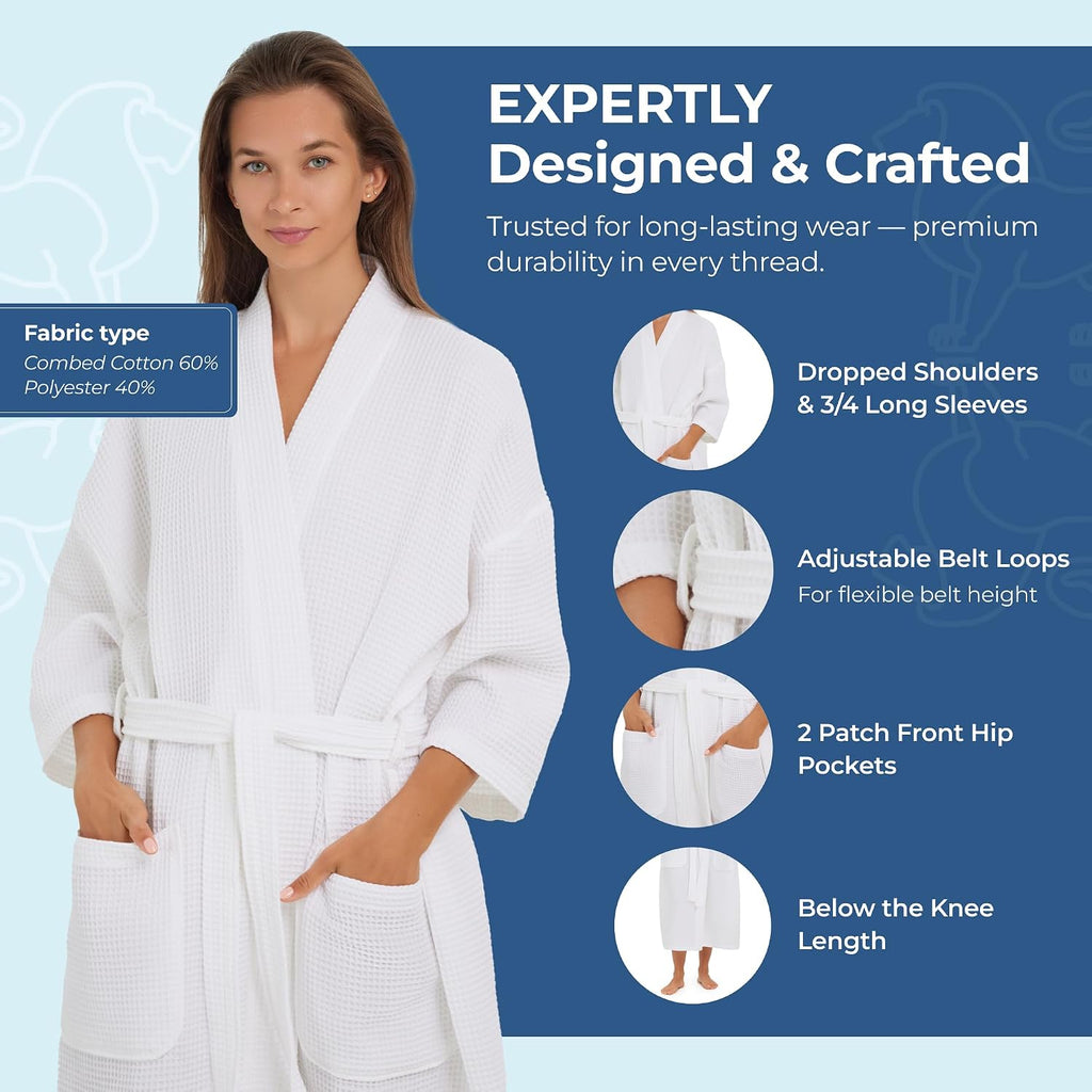 Square Waffle Spa Kimono Robe for Men or Women | Soft Lightweight Textured Fabric with Classic Kimono Design