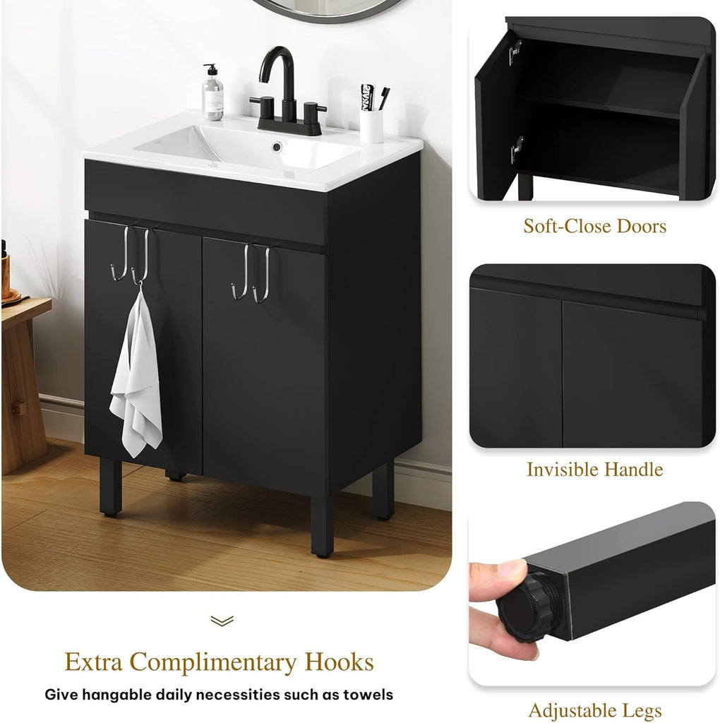 24" Compact Bathroom Vanity with Sink - Space-Saving Vanity Cabinet for Small Bathrooms