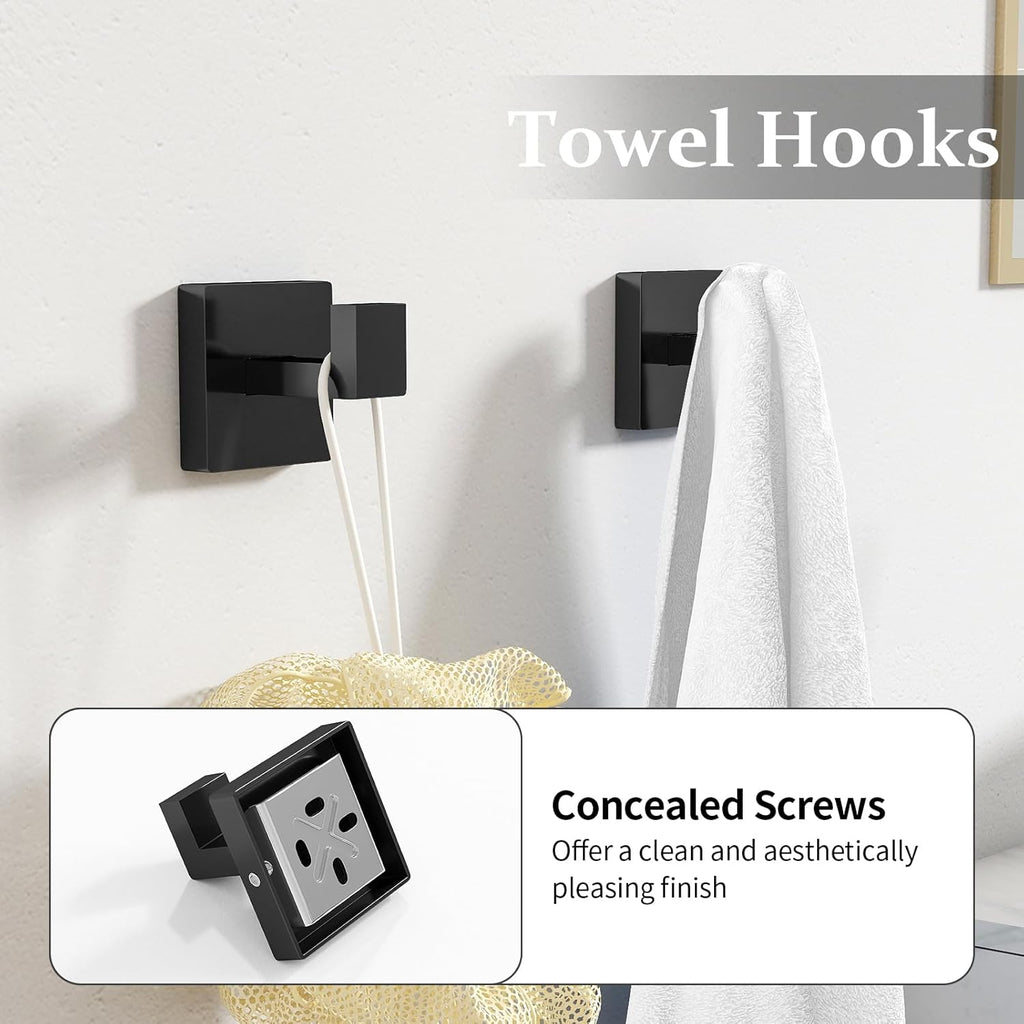 10-Piece Matte Black Bathroom Hardware Accessories Set | 24 inch Towel Bar, Stainless Steel Towel Racks , Bath Towel