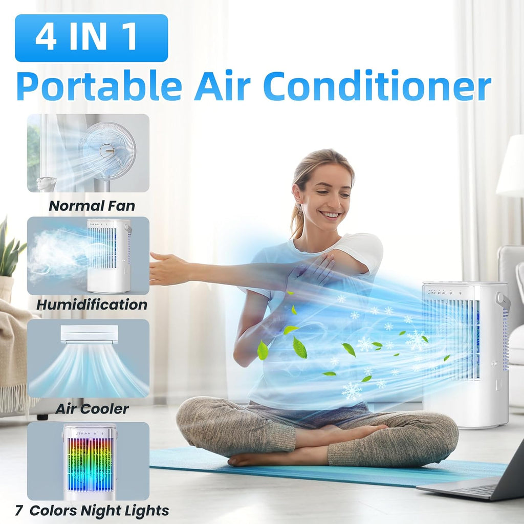 Portable Air Conditioners 4-in-1 Mini Small Air Conditioner Evaporative Air Cooler Fan with 1000ml Water Tank 3 Speeds