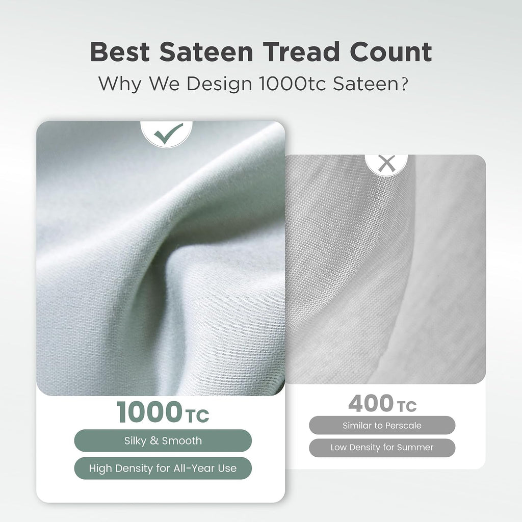 100% Egyptian Cotton Sateen Sheet Set - 1000 Thread Count, Ultra-Soft 4 Piece Bedding, Extra Deep 16" Pocket