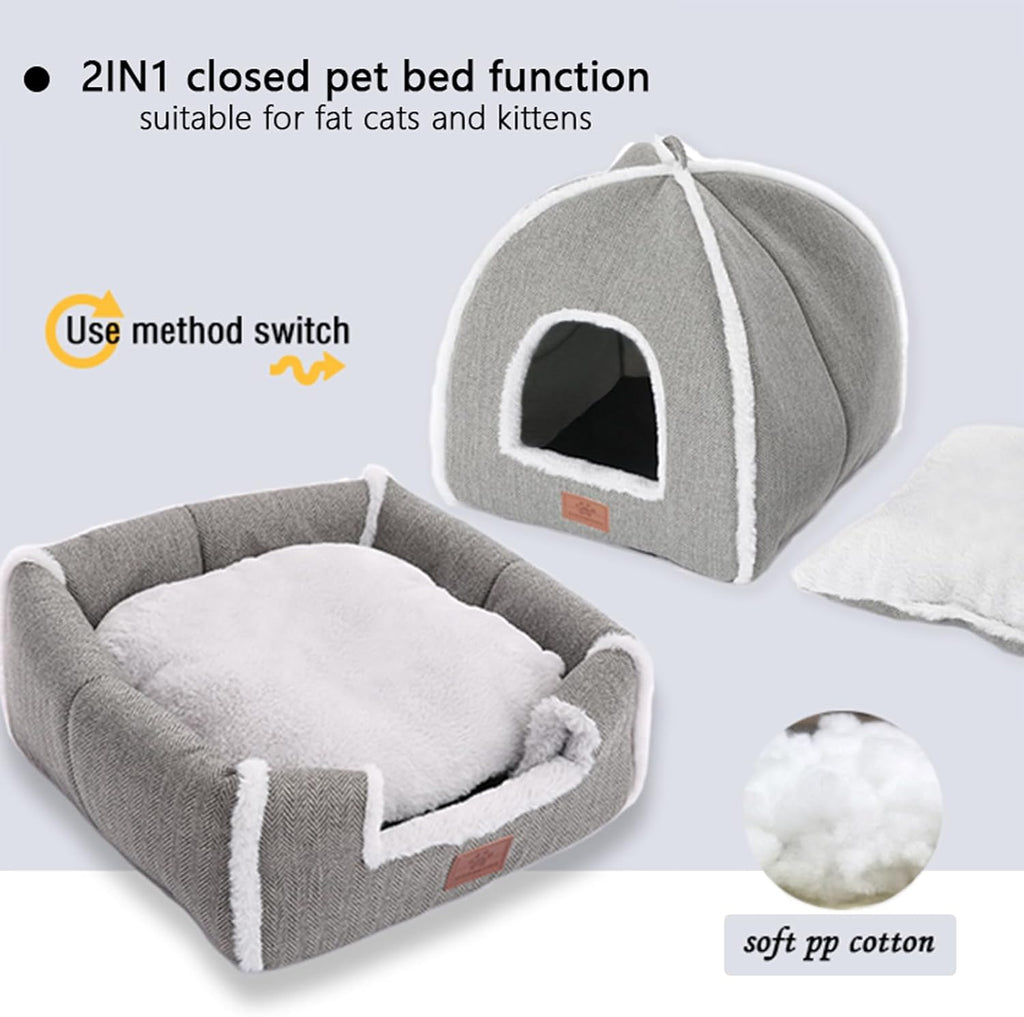 Cat Beds for Indoor Cats-Cat Bed Cave House Tent for Kittens and Small Pets with Washable Cushioned,Soft and Warm