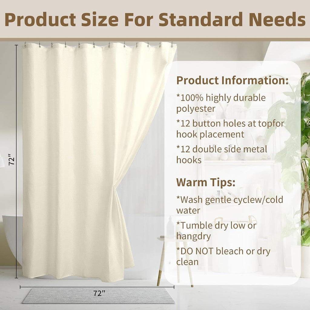 Shower Curtain and Liner Set, Waffle Shower Curtain Set with 12 Stainless Steel Hooks, Waterproof Luxury Fabric