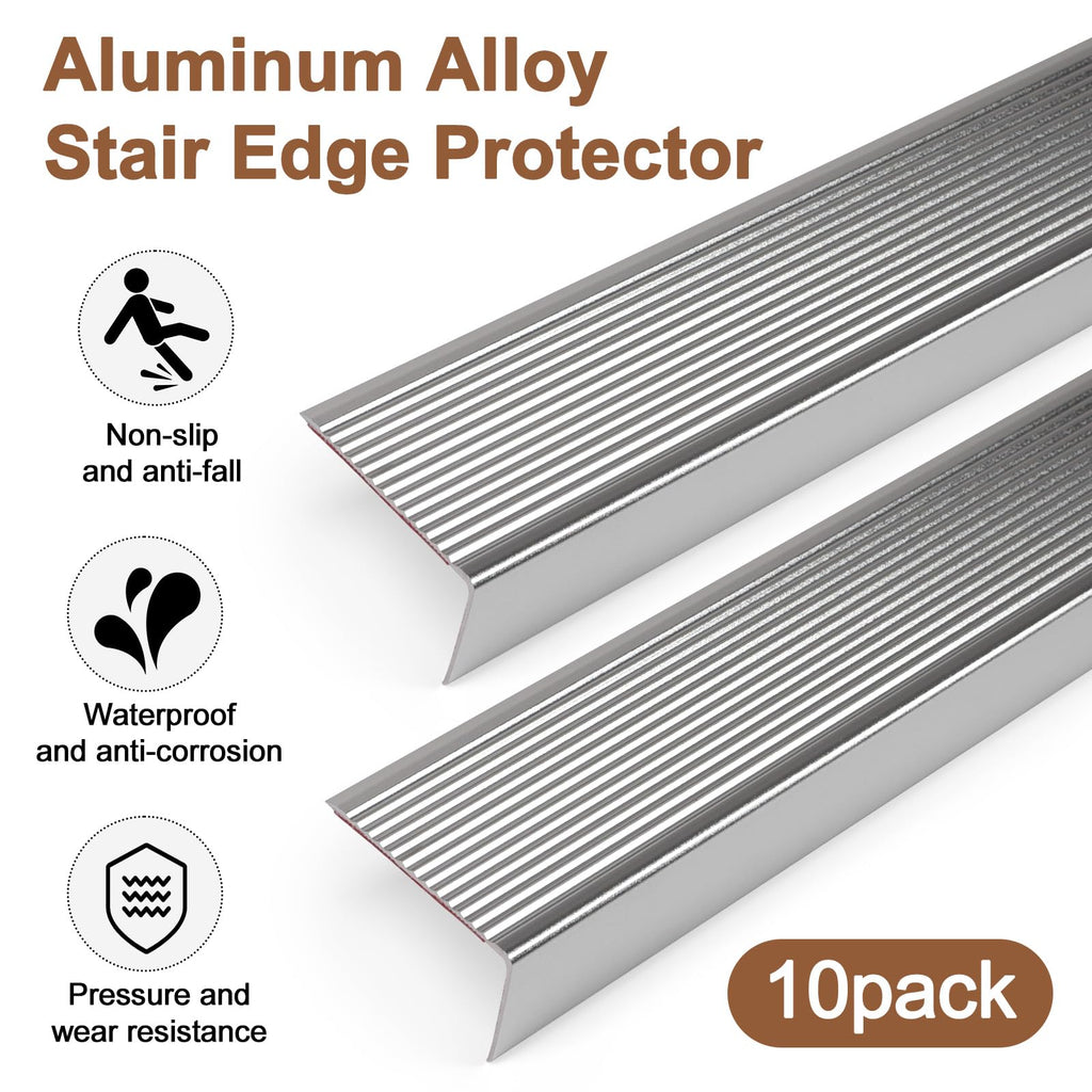 36" Metal Stair Nosing, 10-Pack Stair Edge Protector, Silver