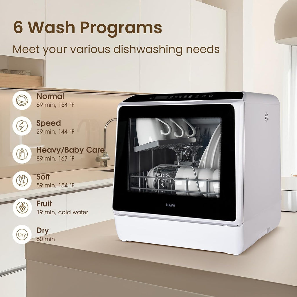 Countertop Dishwasher, 6 Programs Portable Dishwashers with 5L Built-in Water Tank, No Hookup Needed