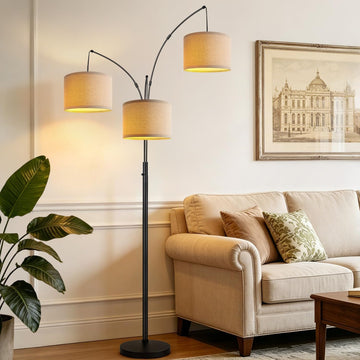 Dimmable 3 Lights Floor Lamp - 3000LM Super Bright Arc Floor Lamps, Modern Tall Standing Lamp With B