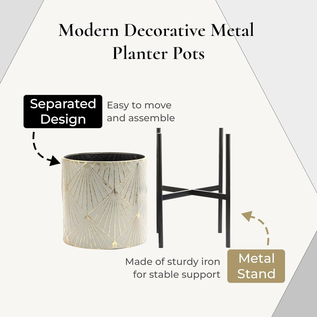 Planters for Indoor Plants, Set of 3 Floor Plants Pots with Stand | Modern Decorative Metal Flower Pots