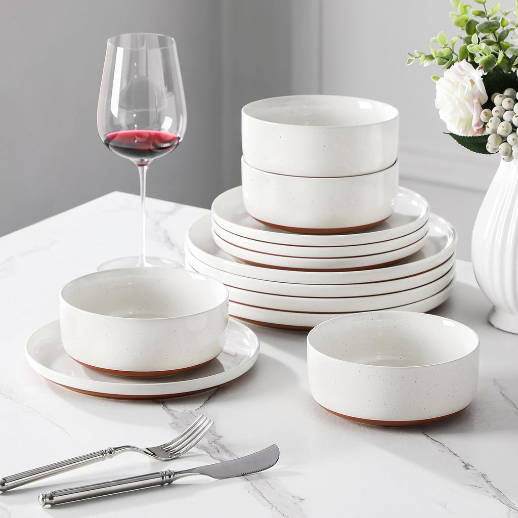 Plates and Bowls Sets, 12 Pieces Modern Stoneware Dinnerware Set for 4 Kitchen Dinner Set Ceramic Dishware Dishes Set