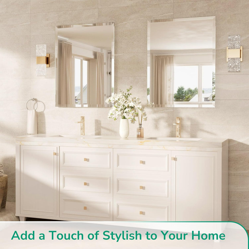 24x36 Beveled Wall Mirror Decorative, Bathroom Vanity Mirrored with 1" Beveled Edge, Shatterproof Modern Frameless