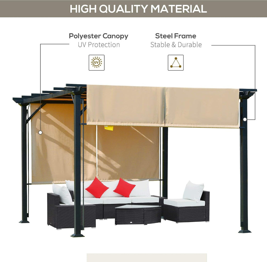12' x 10' Outdoor Retractable Pergola Canopy with Sun Shade Unique Design Canopy Patio Metal Shelter for Garden Porch