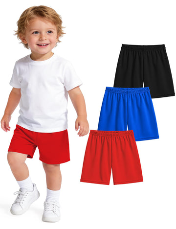 3 Pack Toddler Boy Soccer Shorts Baby Boys Athletic Basketball Shorts Summer Clothes for Sports Black+Royal Blue+Red
