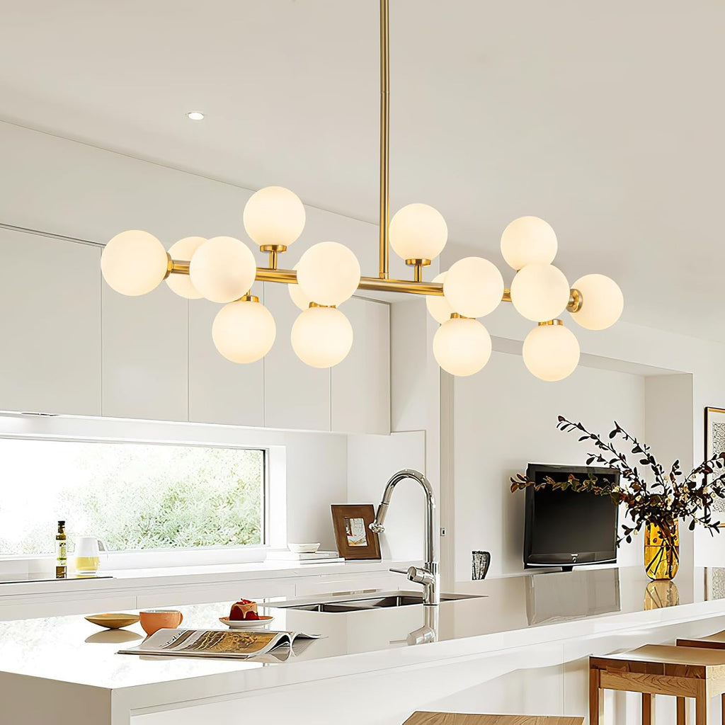 Modern Gold Chandelier Rectangle Pendant Light Sputnik Chandeliers Hanging Light Fixture 16-Light