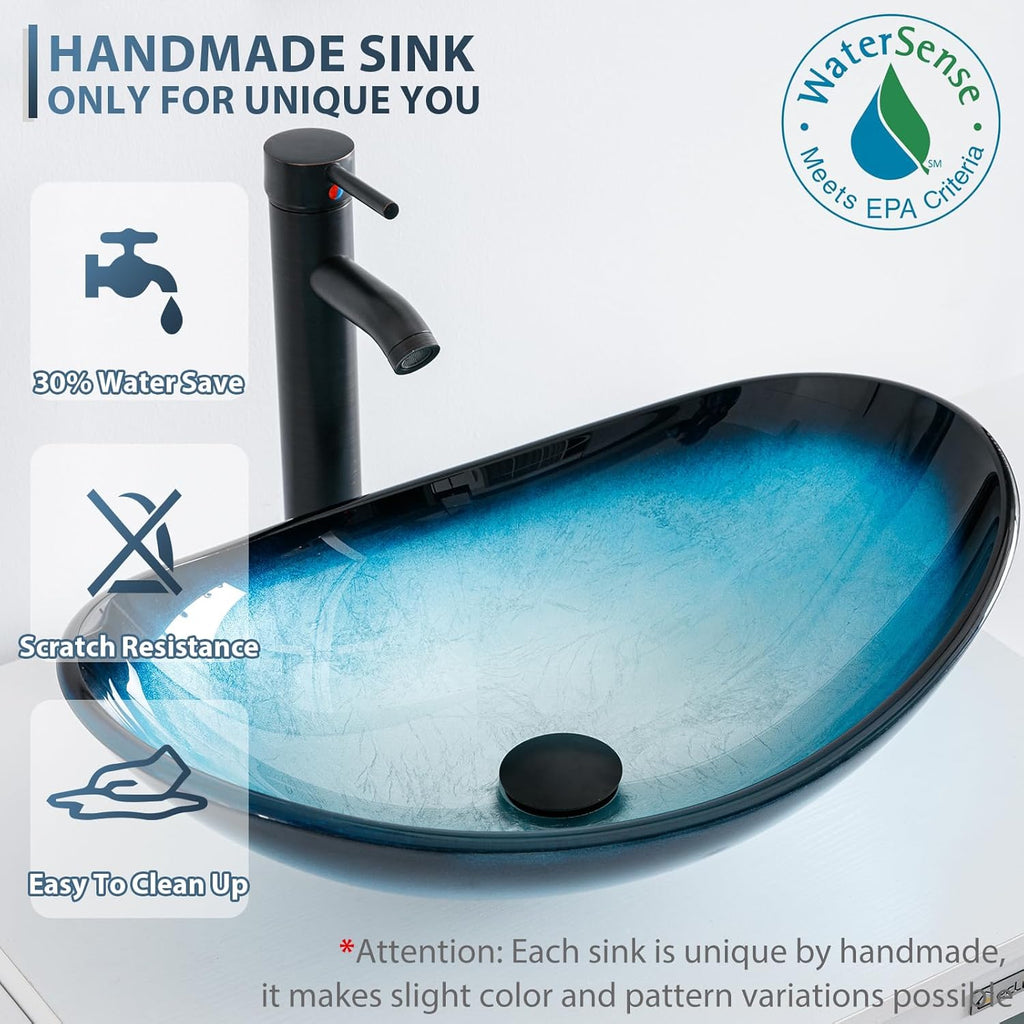 48" Modern Bathroom Vanity Sink Combo Freestanding Cabinet with Small Side Cabinet, Blue Boat Glass Vessel Sink