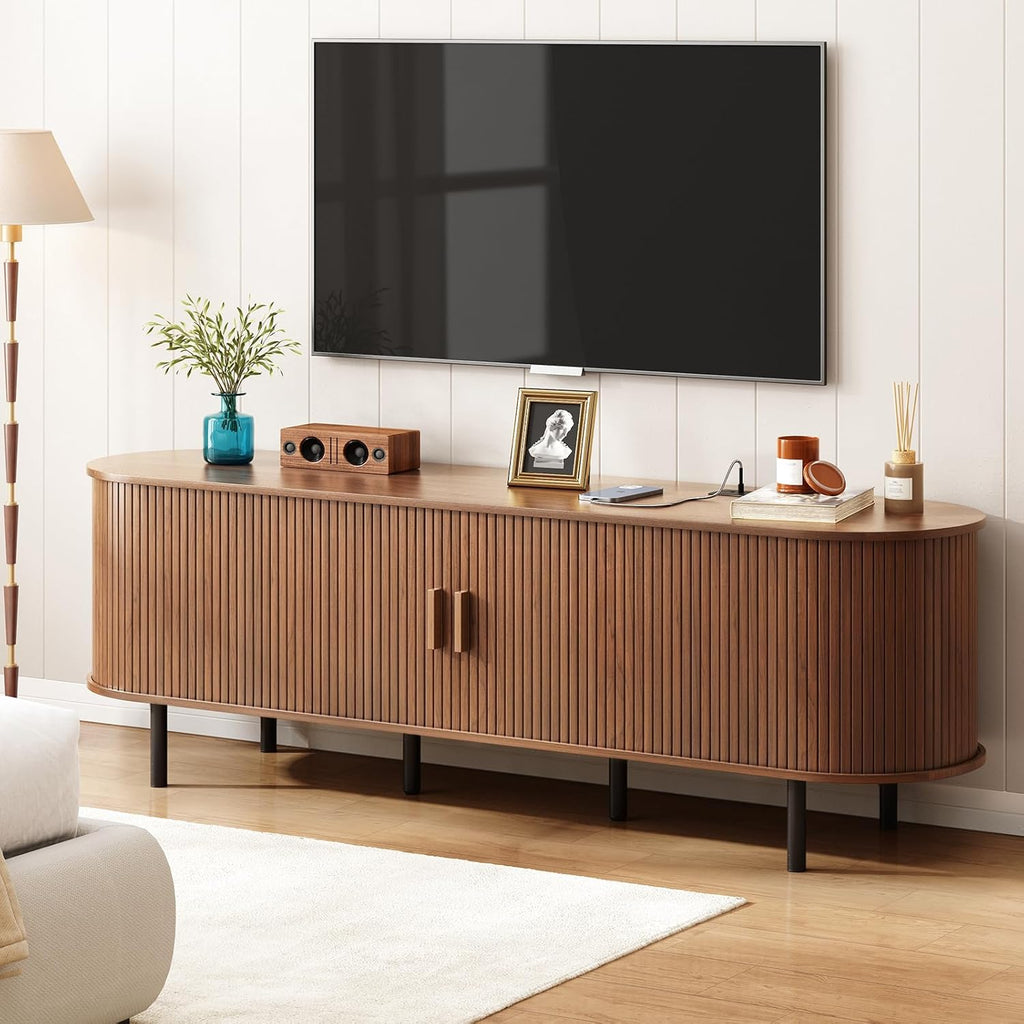 70.8" TV Stand with Power Outlet for TVs up to 75 Inch, Entertainment Center with Storage and Adjustable Shelves