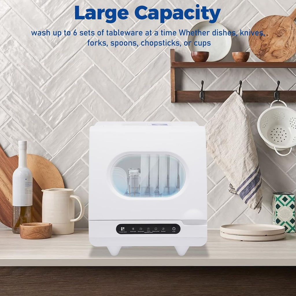Portable Countertop Dishwashers, 800W 6-Sets 5 Washing Programs Desktop Non Installation Dishwasher Compact Dishwasher