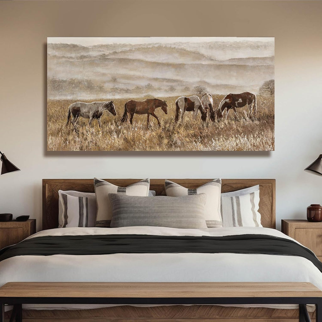Canvas Wall Art Horse Wall Decor Animal Prints Pictures Grassland Artwork Paintings Brown Pictures