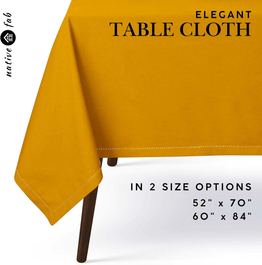 Tablecloth 52x70 Inches - 100% Cotton, Durable, Wrinkle-Free, Machine Washable Table Cover, Parties,