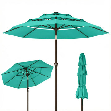 9ft 3-Tier Patio Umbrella, Outdoor Table Umbrella with Easy Crank & Tilt, 8 Reinforced Ribs, UV Protection for Deck