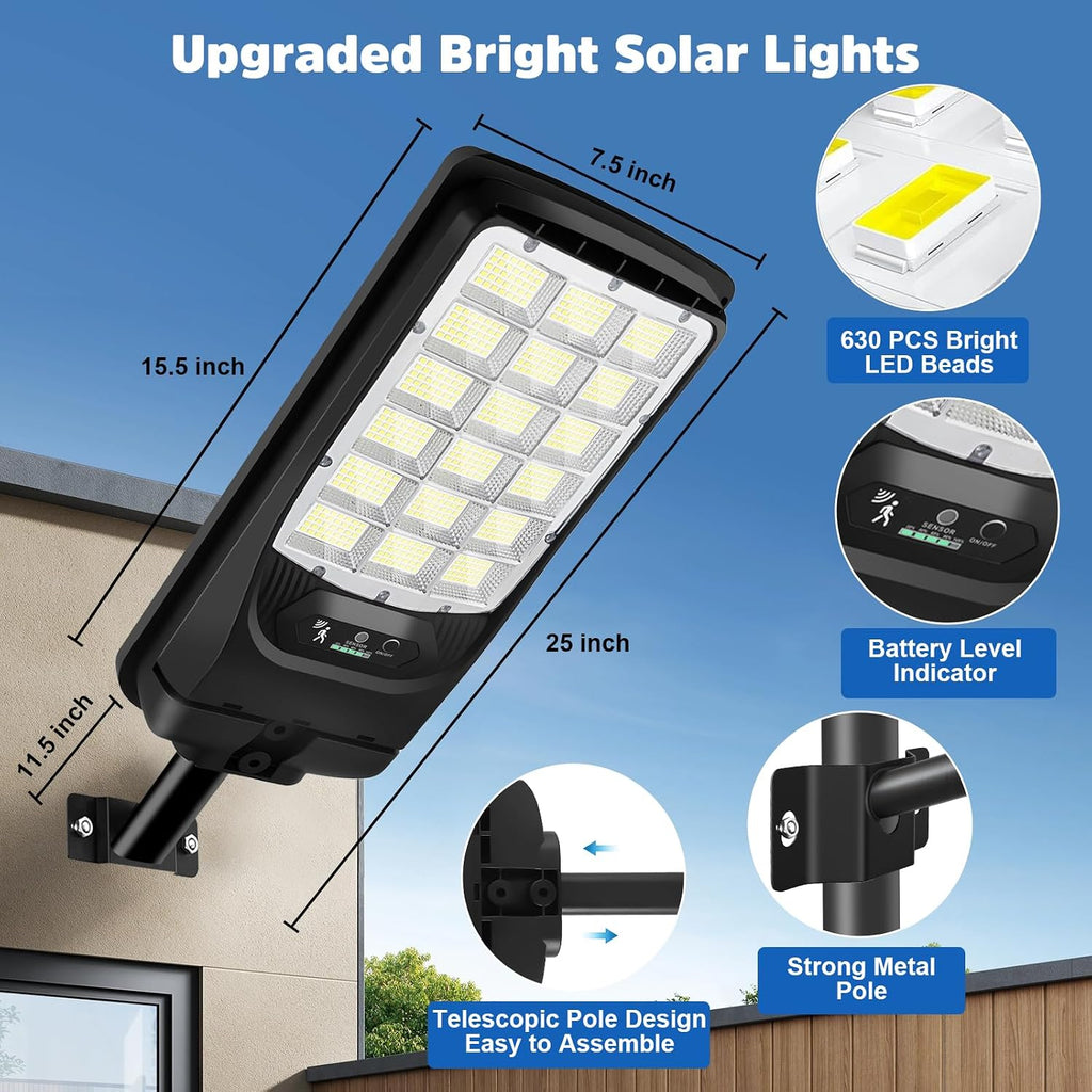 Solar Street Lights Outdoor, 21000LM 6500K Motion Sensor Solar Lights Waterproof, Dusk to Dawn Solar-Powered Flood