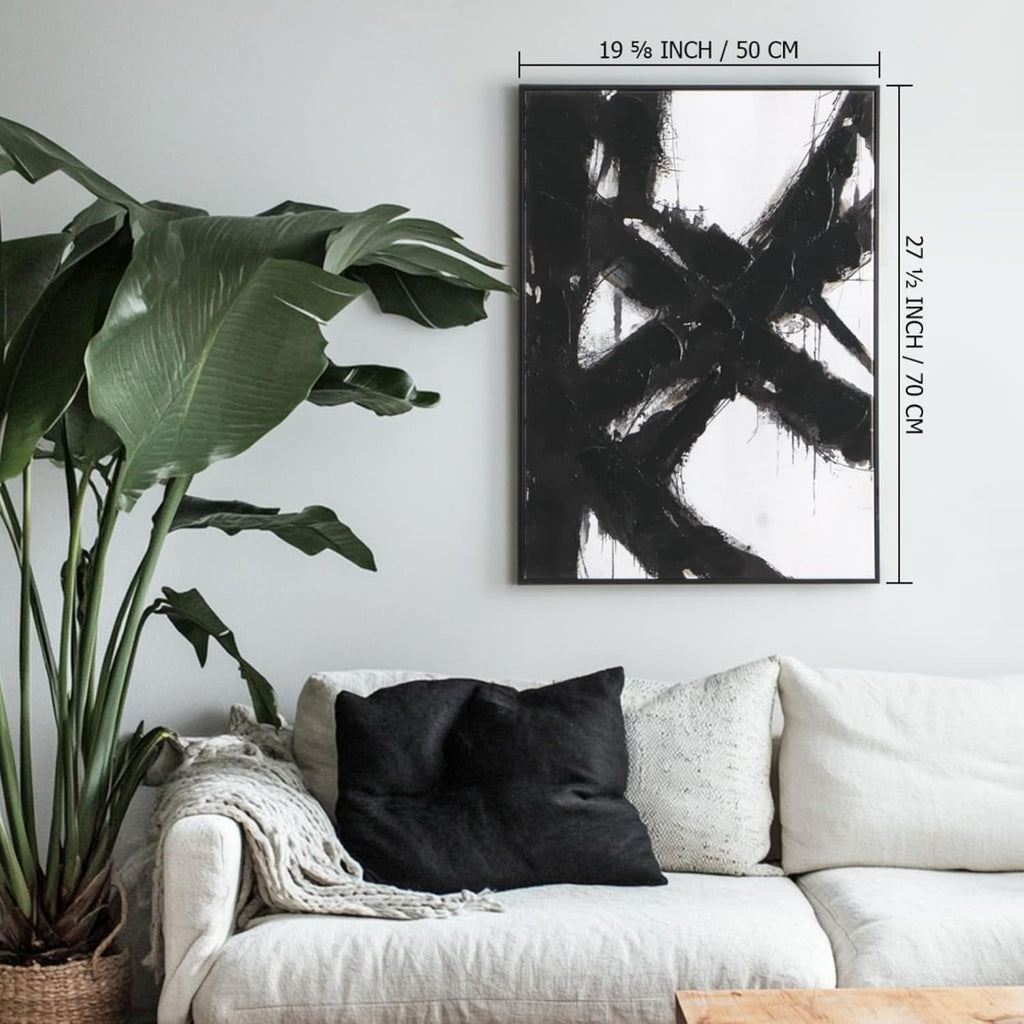 Black and White Abstract Canvas Wall Art - Framed 3 Pieces 20 x 28 Inches Modern Painting Prints with Hand-Painted