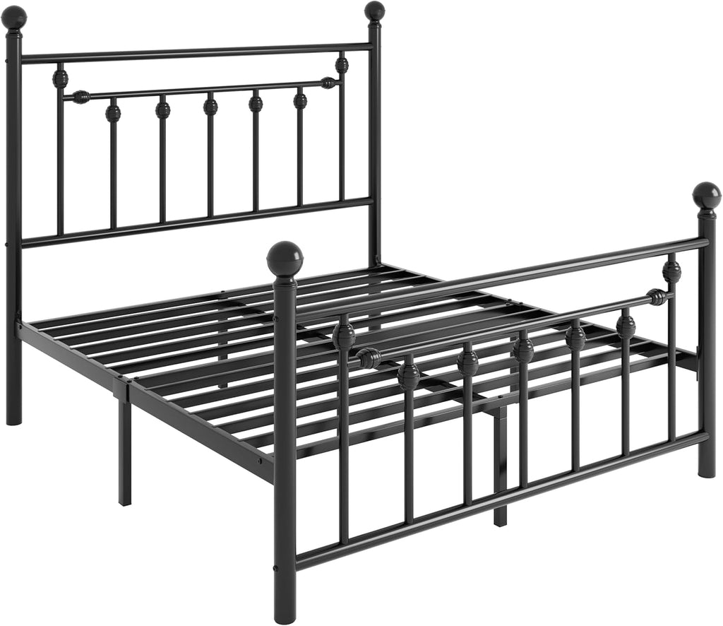 14" Queen Metal Platform Bed Frame/Victorian Headboard and Footboard/Steel Slats Mattress Foundation for Storage/No