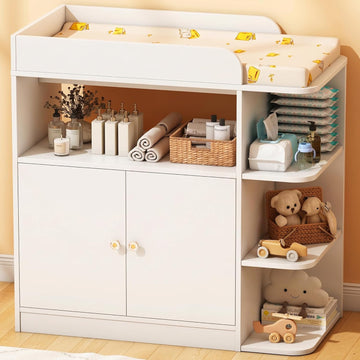 Changing Table Dresser, Baby Dresser with Changing Table Top, Diaper Changing Station with Large Cabinet, 4 Open