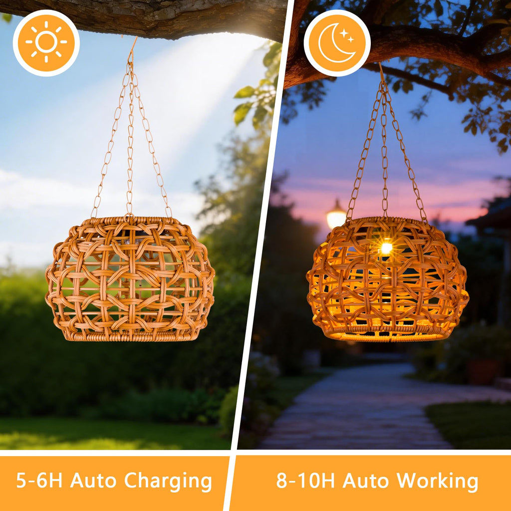 Hanging Solar Lanterns Outdoor Waterproof 2 Pack, Solar Chandelier Outdoor Hanging Lights for Outside Tree, 7.25in