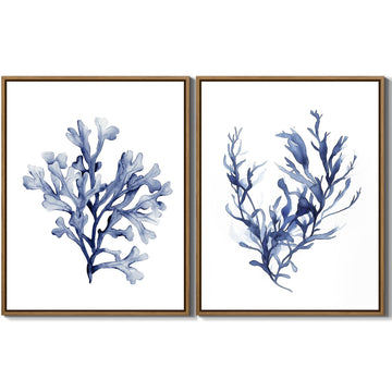 Watercolor Sea Coral Wall Art Set of 2 Navy Blue Corals Wall Decor, 11"x14"