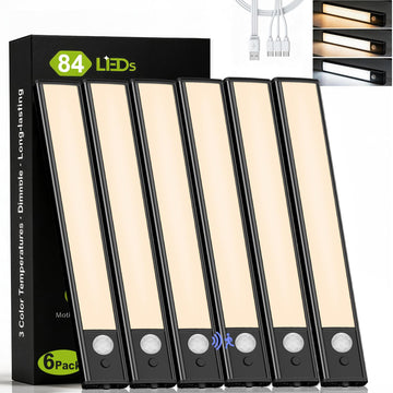 Rechargeable Motion Sensor Light 6 Pack, 3 Color Temps Under Cabinet Lights
