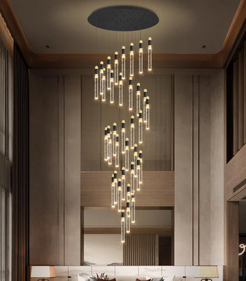 16 Foot High Ceiling Chandeliers for Living Room Entryway 32 Lights LED Lights Pendant Lighting with Dimmable Light Modern Crystal Ceiling Lights Dining Room Foyer Front Door Light