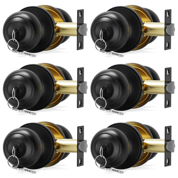 6 Pack Door Knob with Lock, Keyed Same Entry Door Knobs, Interior and Exterior Round Ball Door Lock for Front Bedroom