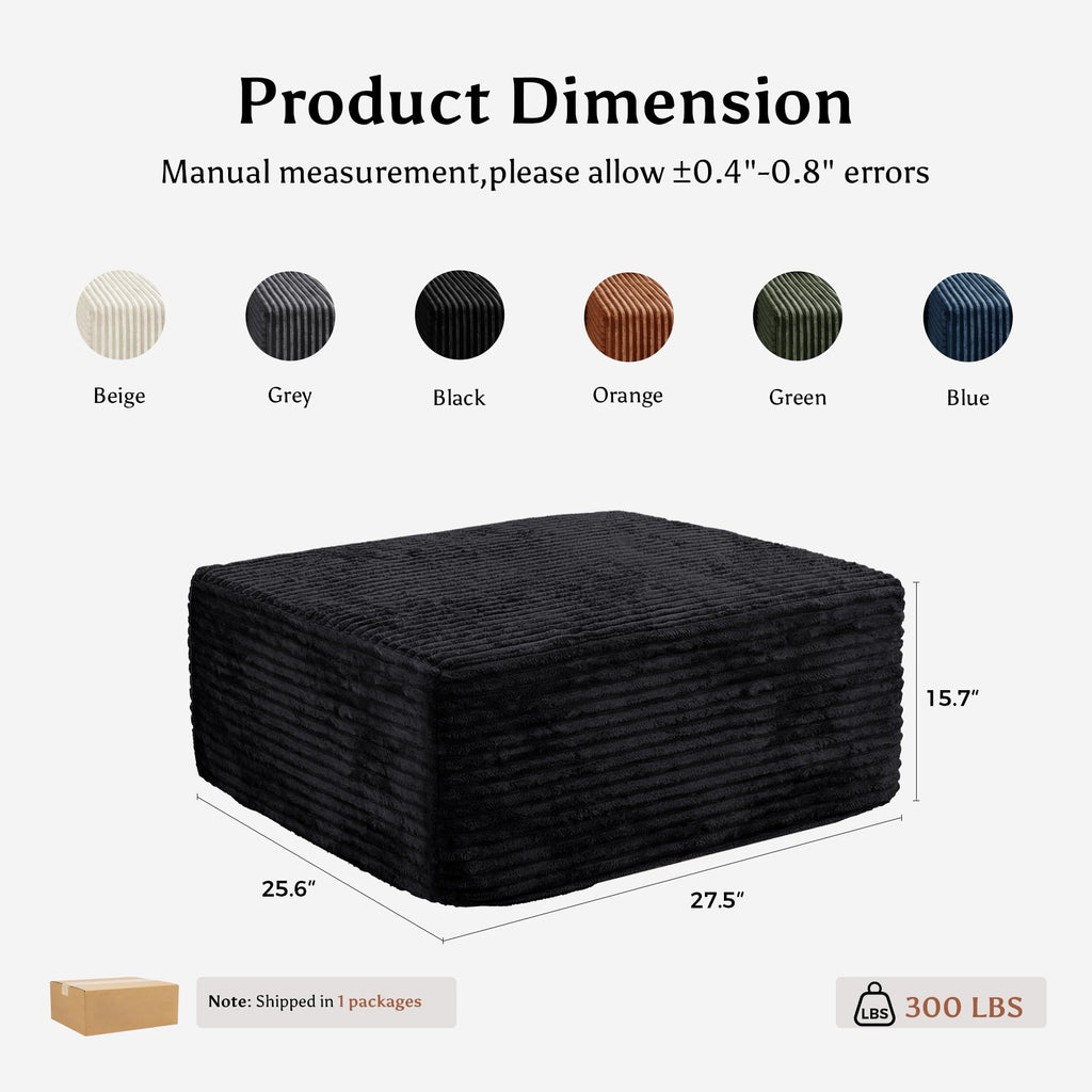 Boneless Ottoman for Couch, Corduroy Cloud Ottoman, Oversized Square Large Pouf Foot Rest, Modular Sectional Sofa
