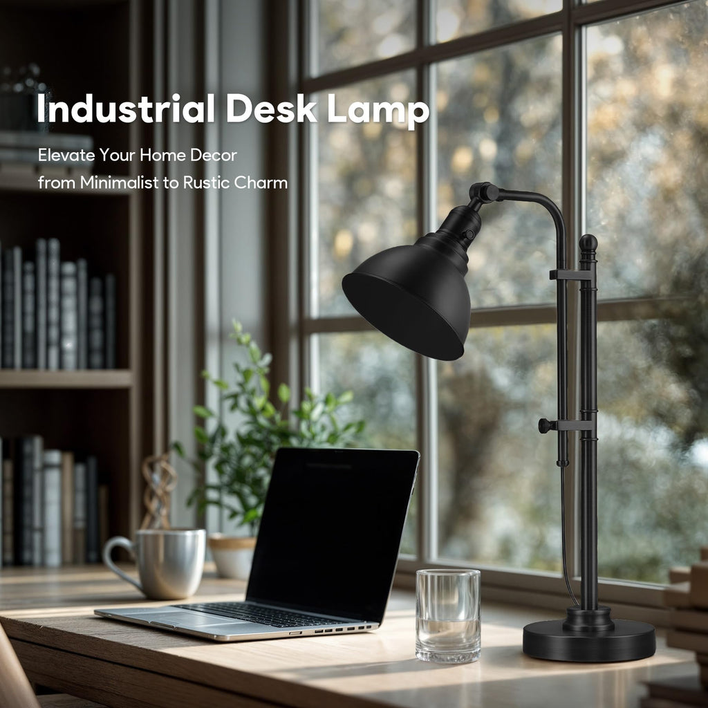 Rustic Desk Lamp, Adjustable Industrial Table Lamp