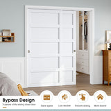 Sliding Closet Door 72"×80" (Double 37"), 5 Panels Bypass Barn Doors with Hardware Track Kit Include