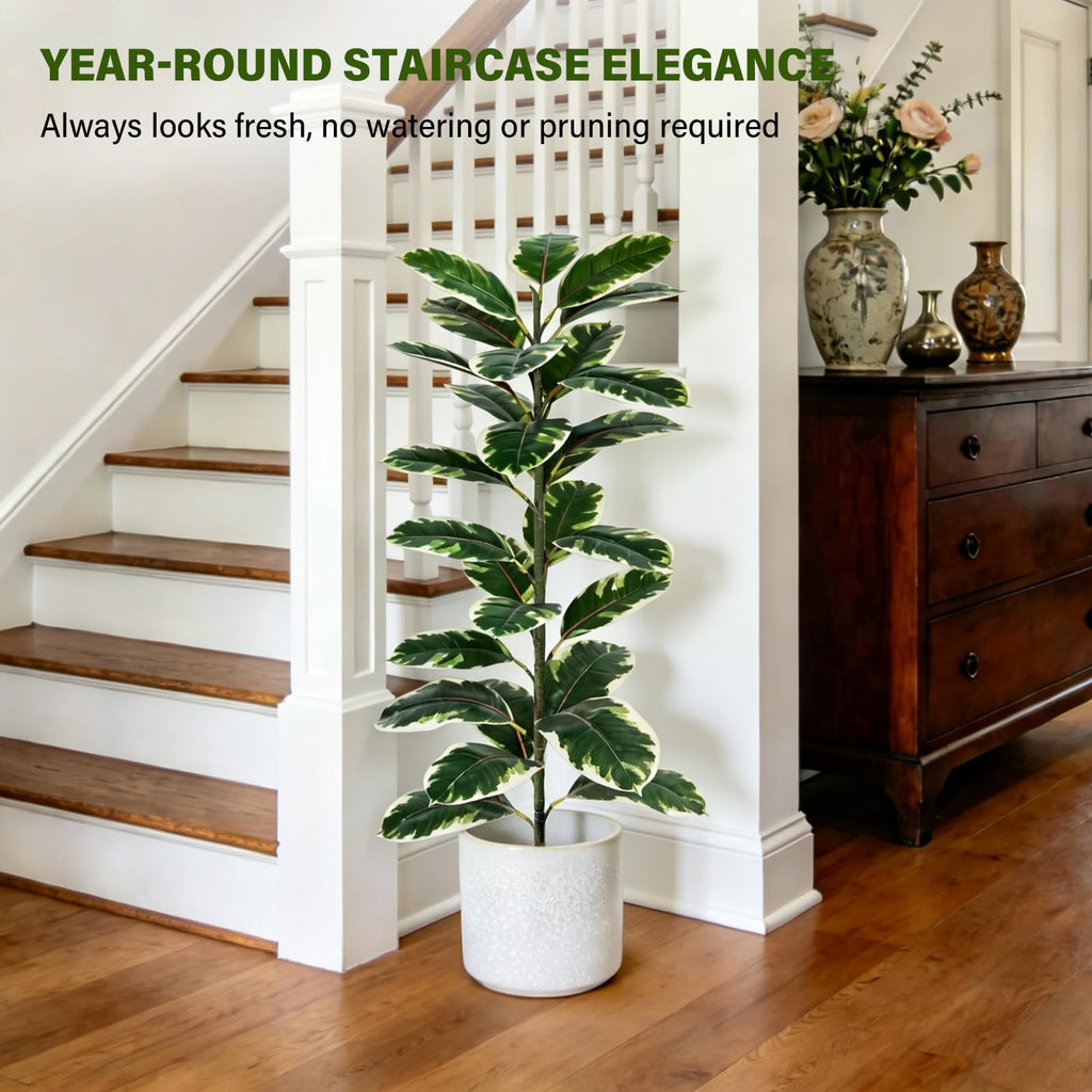 2 Pack Rubber Tree Artificial Floor Plant Fake Tree Indoor