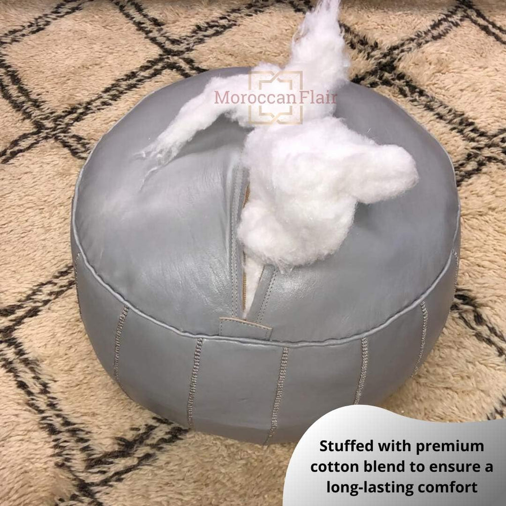 Genuine Handmade Moroccan Leather Pouf | Bedroom & Living Room Round Ottoman | Authentic Goat Skin Leather