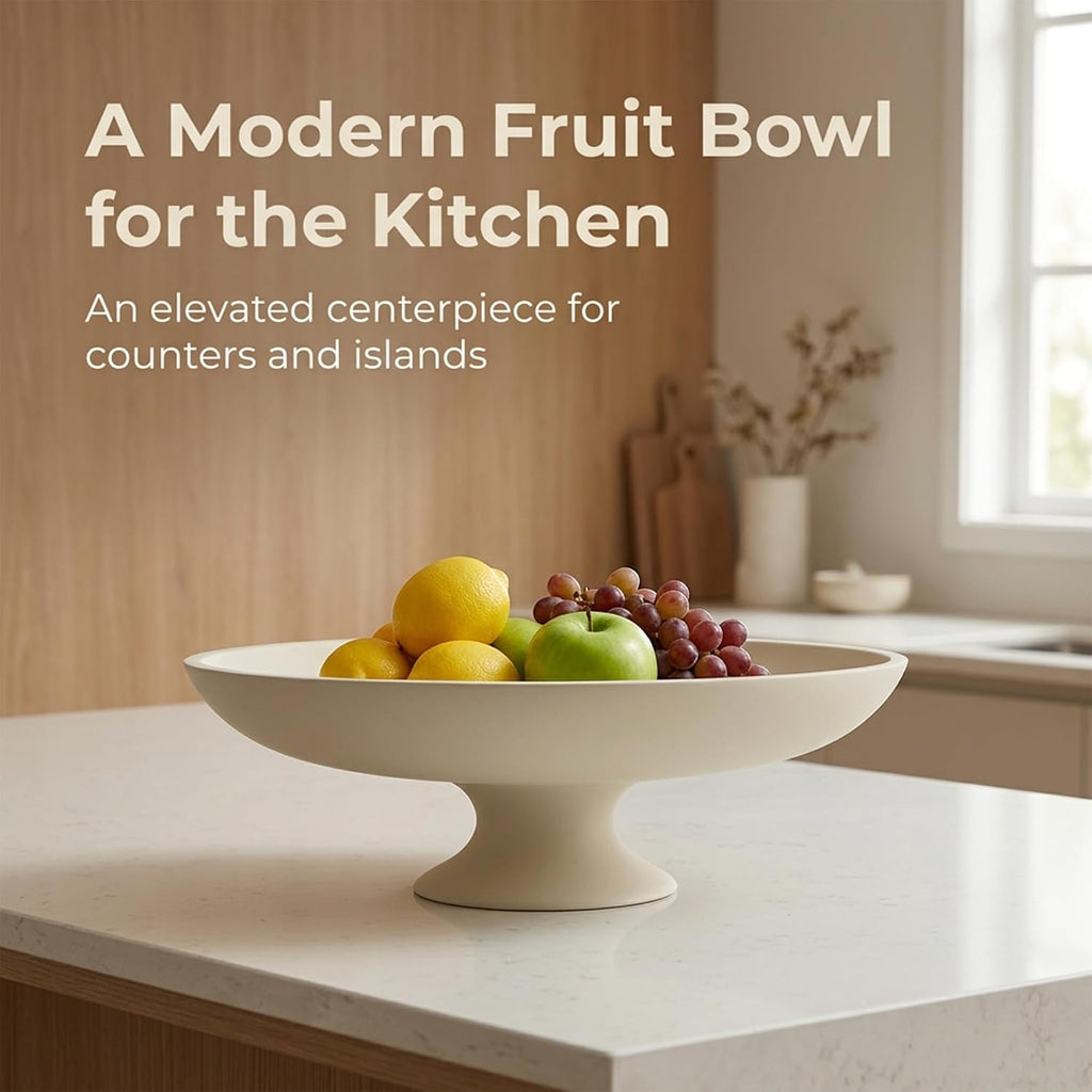 Cream Concrete Decorative Fruit Bowl, 11.45" Large Modern Pedestal Bowl Counter, Coffee Table, Entryway Table
