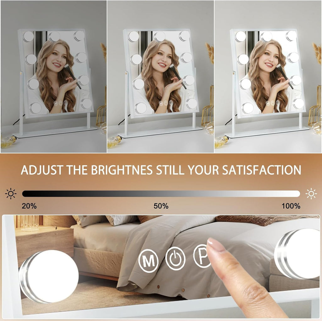 Vanity Mirror with Light Lighted Makeup Mirror Vanity Smart Touch Control 3Colors Dimmable Detachable 10X Magnification