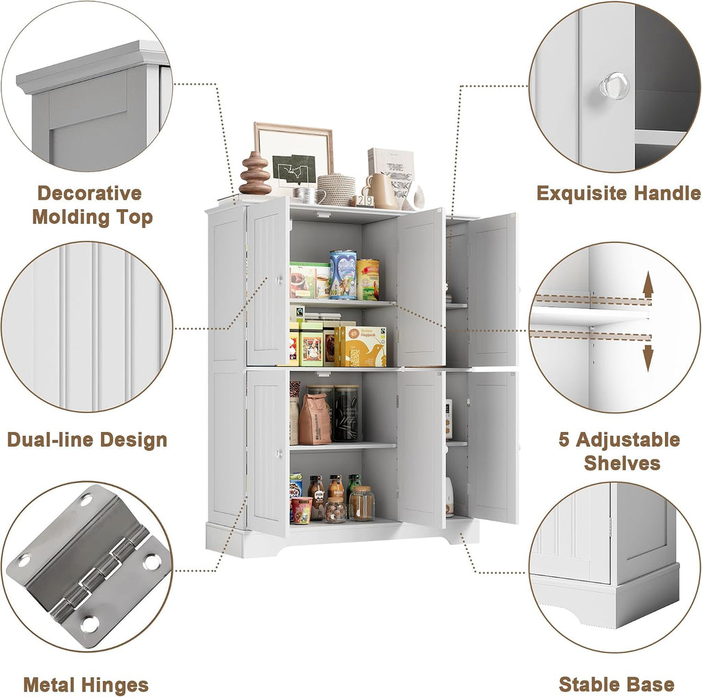 Bathroom Floor Cabinet with 6 Doors and Adjustable Shelves | Modern Bathroom Storage Cabinet, Freestanding Cupboard