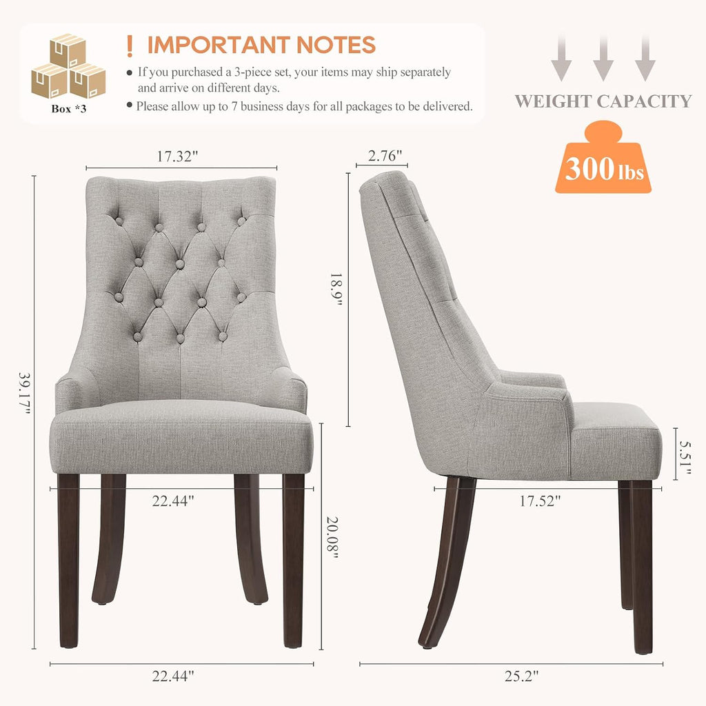 Fabric Side Dining Chairs Set of 6, Wingback Upholstered Dining Room Chairs with Tufted Button, Living Room Chairs