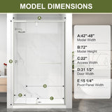 Pivot Shower Door, 42-48" W x 72" H Semi-Frameless Swing Glass Shower Door with Explosion-Proof Film Nano Coating