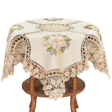 Small Handmade Crochet Cotton Lace Tablecloth, Ribbon Embroidery, Square 33 Inches
