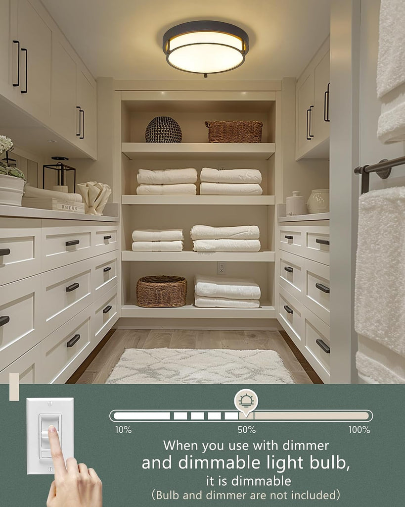 12 inch Flush Mount Ceiling Light, 2-Light Close to Ceiling Light Fixtures with Oil Rubbed Bronze Finish Bedroom