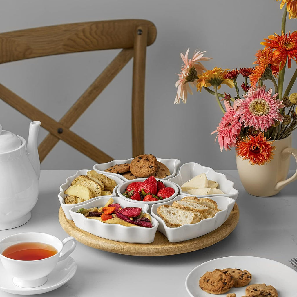 360° Rotatable Serving Tray and Platters, 12 Inch Divided Serving Bowls for Party, Kitchen Decor, Removable Serving