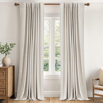100% Blackout Linen Curtains 40W x 84L Cream 2 Panels