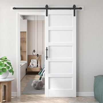 30x84 inch White Barn Door with 5.5FT Sliding Door Hardware Kit Included & Handle,Solid,MDF, PVC Surface,DIY Assembly