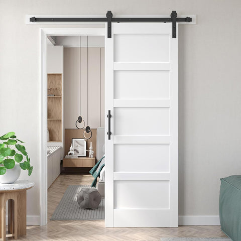 30x84 inch White Barn Door with 5.5FT Sliding Door Hardware Kit Included & Handle,Solid,MDF, PVC Sur